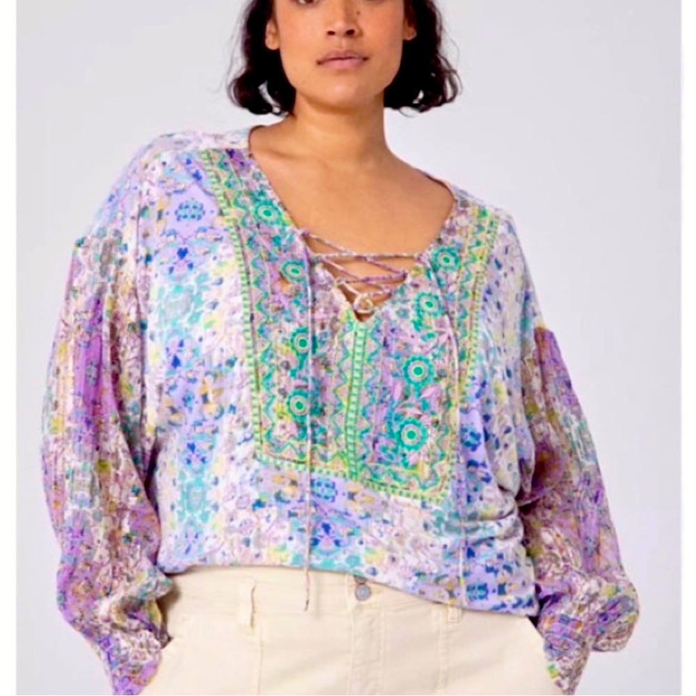 Anthropologie Colorful Floral Embroidered Tunic Boho Top - Picture 4 of 9
